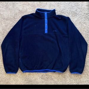 Vintage L.L. Bean Men's Navy and Blue Snap Fleece
